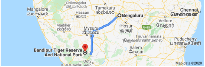 Distance between Bangalore to Bandipur