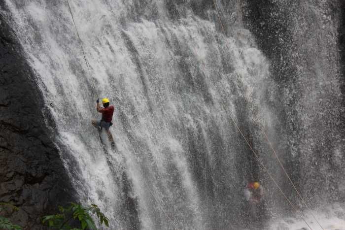 Rappelling from the lush locations